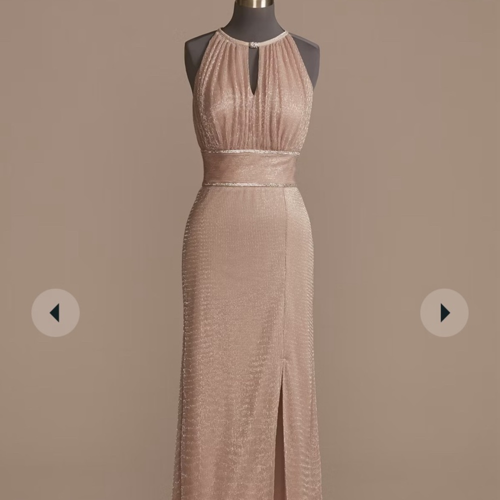 OLEG CASSINI
high-neck glitter a-line gown with keyholes
From David Bridal